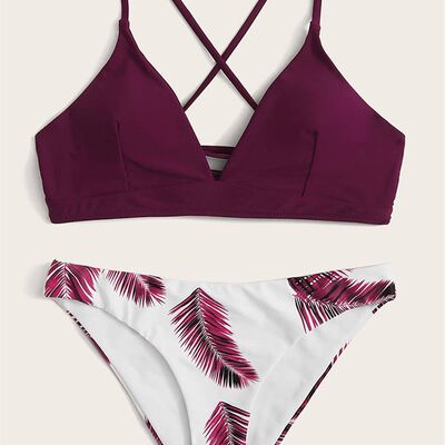 Sexy Bandeau Bikini Set Women Floral Random Print Bikini Set