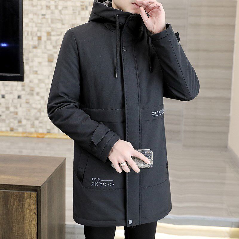 秋冬季连帽棉服男士风衣中长款棉袄外套2024新款加厚夹克棉衣男装