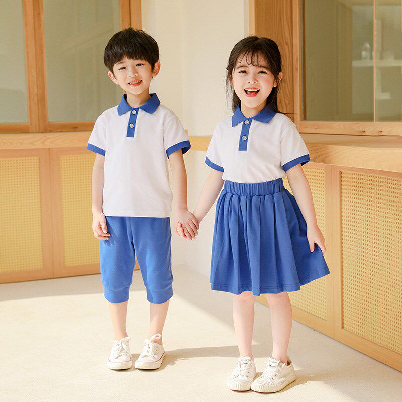 幼儿园园服小学生学院运动风班服四件套儿童春秋款蓝白拼色校服