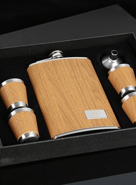9 oz Wooden Hip Flask Set With 1 Funnel and 4 s Whiskey Wine