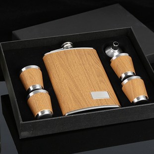 9 oz Wooden Hip Flask Set With 1 Funnel and 4 s Whiskey Wine