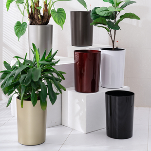 欧式 自动吸水懒人烤漆圆柱高筒客厅室内盆景落地花盆大号绿萝绿植