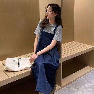 孕妇连衣裙夏装大码遮肚子牛仔背带裙宽松小个子两件套夏季套装女