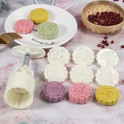 6 StMle Round Flower Mooncake Mold Set d00g yi1X Autumn