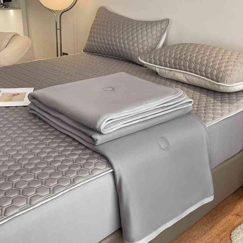 新款纯色凉感丝乳胶床笠款凉席夏被四件套席子透气抗菌防滑易清洗,床上用品,乳胶席,淘宝优惠券,粉丝福利购,淘宝优惠卷