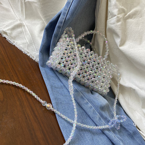 珍珠包包斜跨手机包手工自制diy珠串包旅游度假沙滩包手提编织包