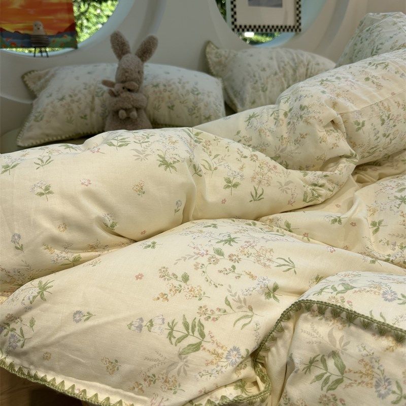 小清新田园小碎花双层纱四件套1.5m1.8米少女全棉床单被套三,床上用品,床品套件/四件套/多件套,淘宝优惠券,粉丝福利购,淘宝优惠卷