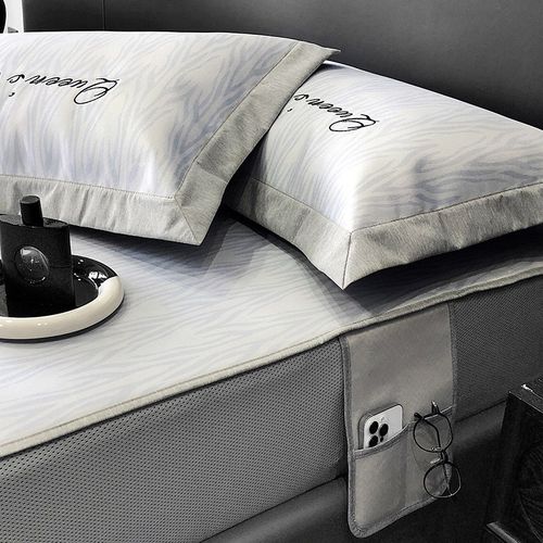 高奢A类抗菌刺绣冰丝凉席三件套床笠款 可机洗可折叠夏季冰丝席