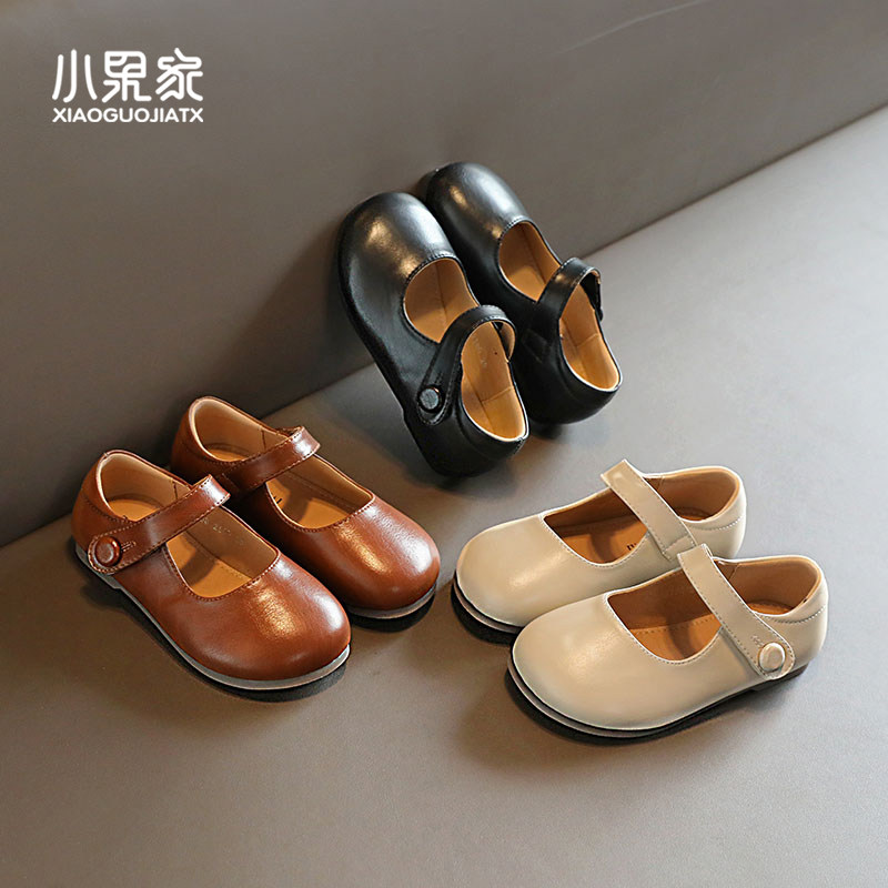 现货女童豆豆鞋2021春秋新款软底复古儿童小皮鞋女宝宝Z公主鞋秋