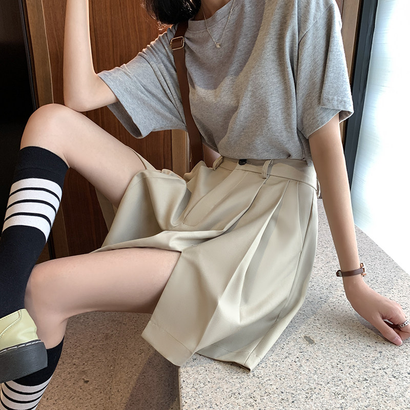 西装短裤女夏季薄2023年新款高腰直筒阔腿裤宽松垂感五分百搭显瘦