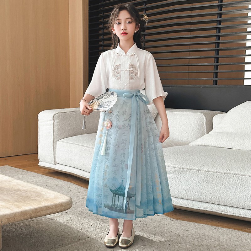 现货女童汉服连衣裙洋气儿童装中国风夏季中大童小T女孩古装唐装