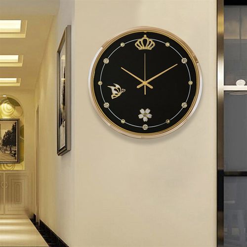 现代简约挂钟客厅家用圆形钟表挂墙轻奢黄铜创意网红静音装饰钟