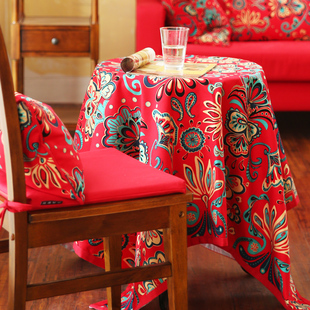 汉尚家居新中式民族国风装饰圆台布结婚喜庆大红色茶几盖布餐桌布