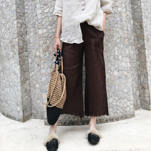 九分裤 裙裤 棉麻文艺复古休闲亚麻宽松阔腿裤 2021春夏新女日系大码