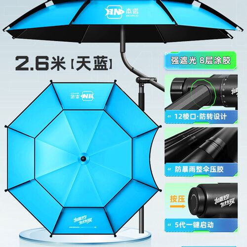 本诺钓鱼伞万向大钓伞2024新A款防暴雨伞钓鱼专用拐杖伞户外遮阳