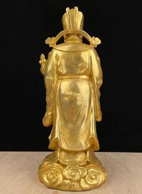 黄铜鎏金财神爷佛像摆件元宝如意站财神铜像大号家居客厅供养神像