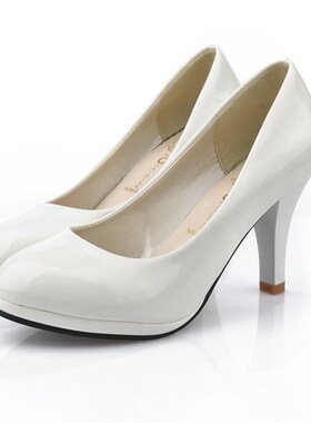 2018春秋职业细跟高跟单鞋漆皮浅口圆头8cmO女鞋红色工作鞋婚鞋批