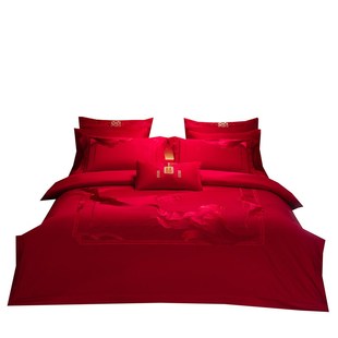 高端奢华全棉婚庆四六件套新婚庆大红床单被套喜被陪嫁床上用品