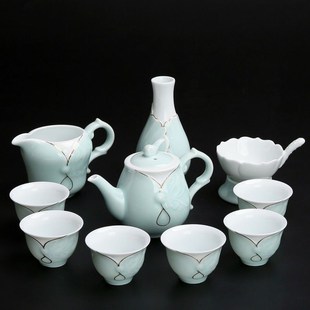 简约茶壶茶杯泡茶器整套陶瓷青瓷功夫茶具套装 S家用客厅整套欧式