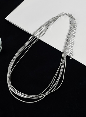 多层流苏闪光项链轻奢小众复古气质高级感锁骨链百搭精致素链颈链