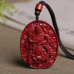 本命年虎年朱砂关公吊坠男女挂件项链牌子保真天然原X矿色原石饰