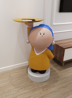 戴带珍珠耳环的少女客厅大型落地托盘新婚乔迁送礼物装饰品大摆件