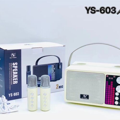 YS603蓝牙音箱手提户外便携式K歌无线麦H克风RGB音响家庭KTV低音