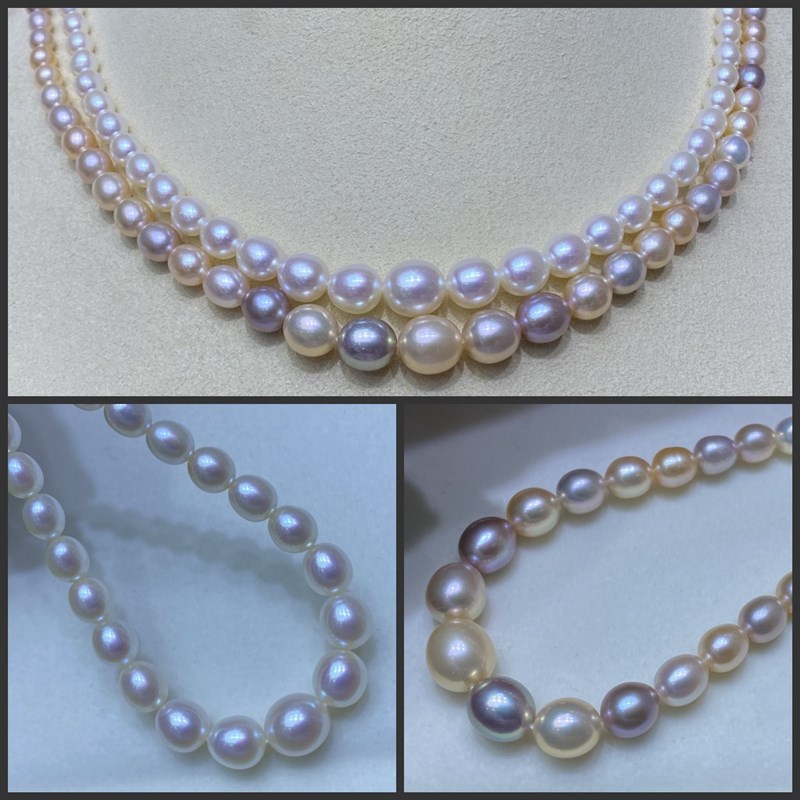 天然混彩淡水珍珠项链3-8mxm渐变米圆形珍珠项链塔链锁骨链可调节