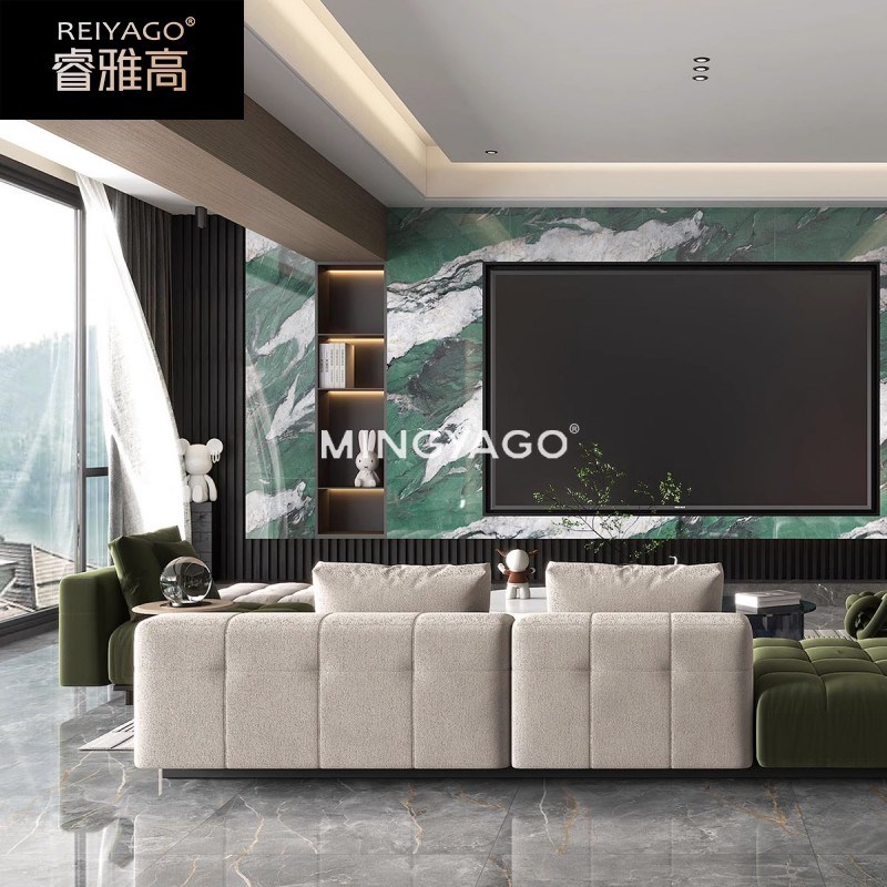 连纹奢石岩板大理石地砖客厅电视背景墙瓷砖大板9001800挪威绿岩
