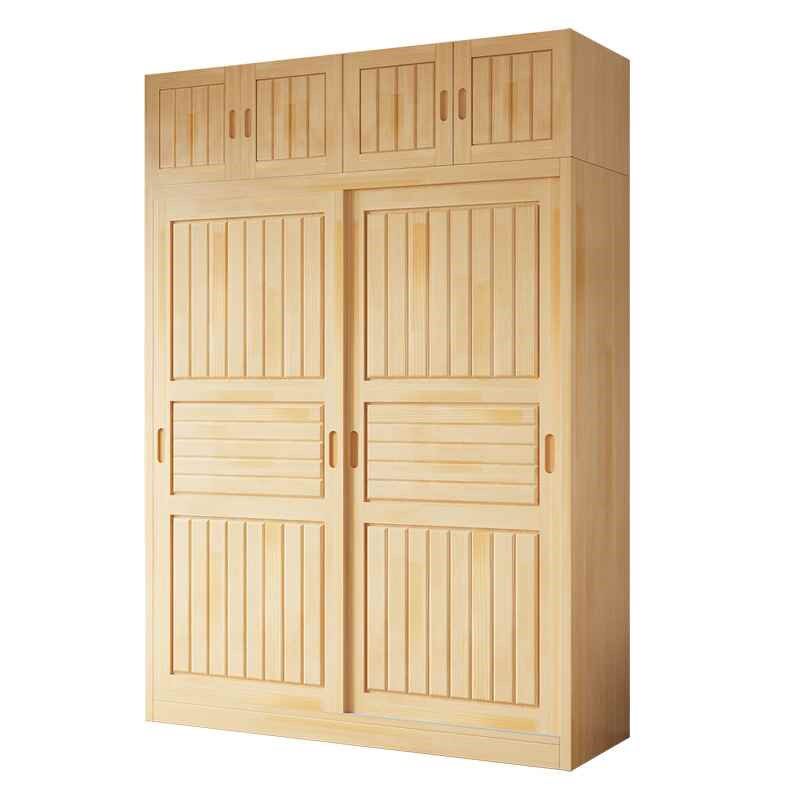 家用儿童宝宝卧室纯实木衣柜简易组装推拉门2024新款原木衣橱