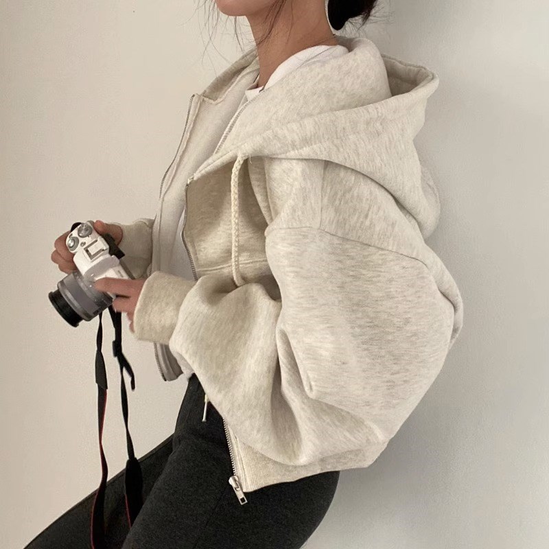 宽松慵懒风卫衣外套女2024春秋薄款大码韩版小个子短款开衫上衣潮