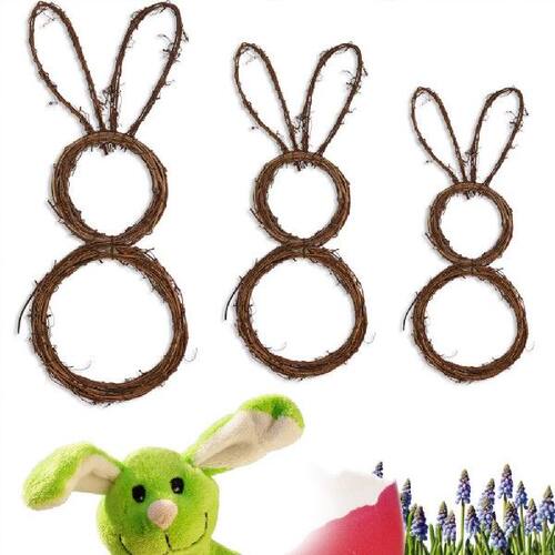 热销1pcs Easter Bunny Wreath Decoration Rattan Rabbit Farmho