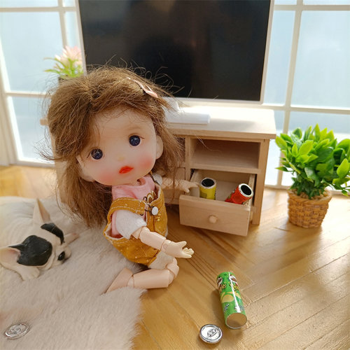 12分娃娃屋迷你家具木制抽屉电视柜储物柜摆件素坯DIY上色