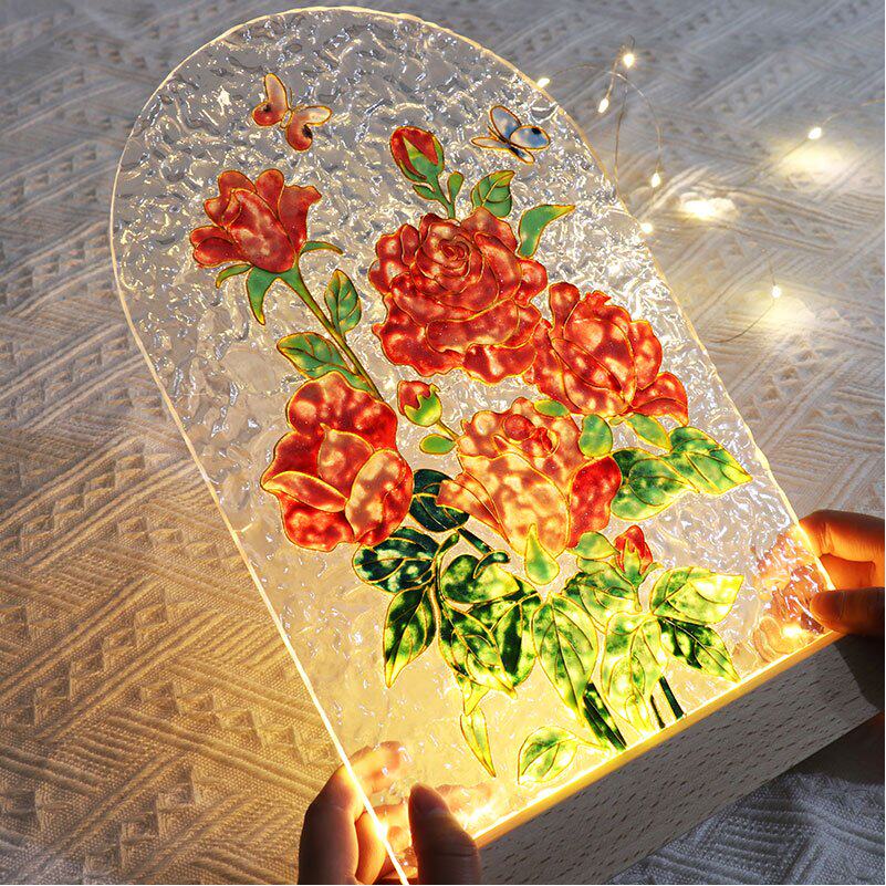 珐琅掐丝a灯具手工材料包非遗郁金香玻璃画景泰蓝小夜灯毕业礼物