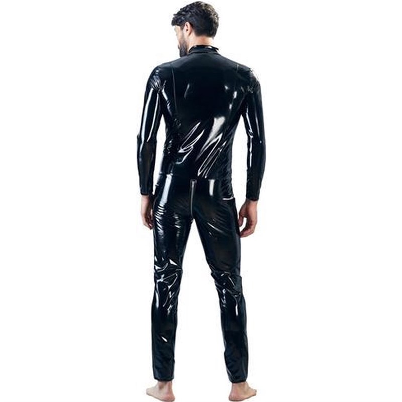 推荐Men's Shiny Lacquer Faux Leather Catsuit Wetlook Black L