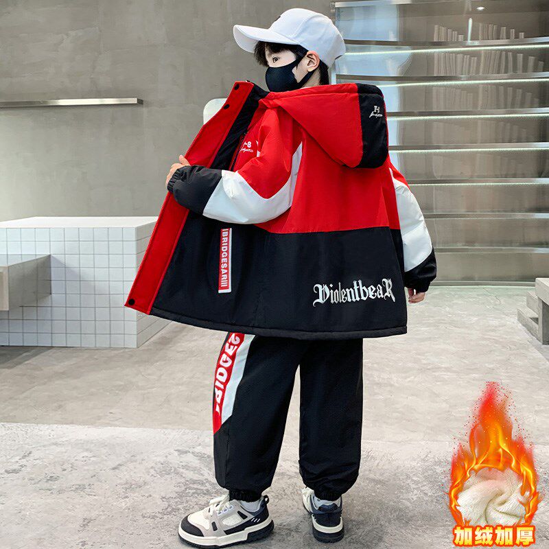 男童秋冬装运动套装2024新款儿童冬季加绒加厚大男孩休闲两件套帅