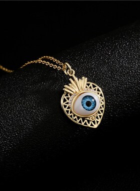 小众高货Fruit shape blue eyes of gold plating copper necklac