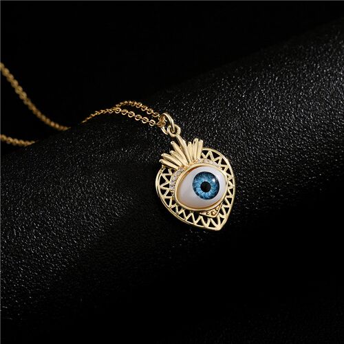 小众高货Fruit shape blue eyes of gold plating copper necklac