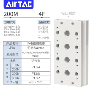 400M汇流板气 亚德客4V 5V电磁阀底座汇流排底板w100M 200M 300M