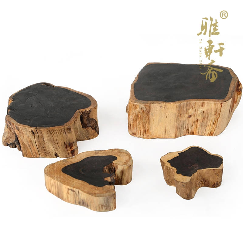红木工艺品奇石底座原木摆件 黑檀木不规则茶壶托实木座挖槽杯垫