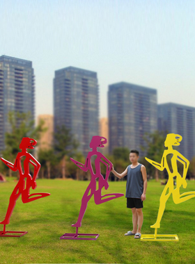 户外景观不锈钢跑步人雕塑抽象A剪影人物运动创意摆件公园商场美