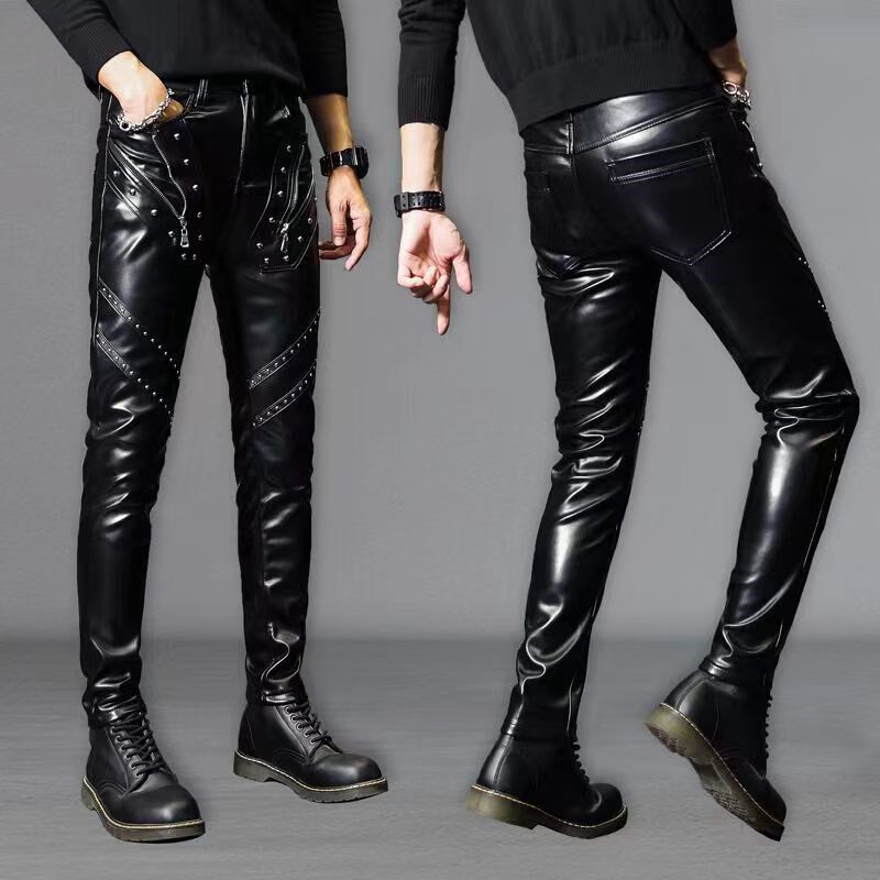 冬装潮男韩版修身皮裤男加绒加厚机车防风保暖长裤骑车防寒小脚裤