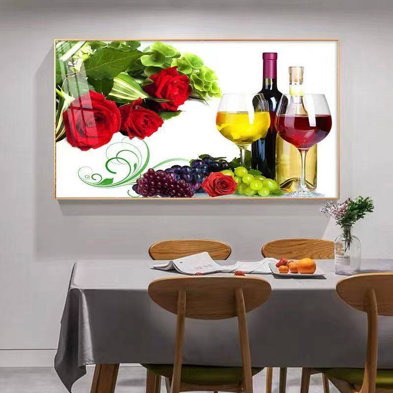 餐厅装饰画现代简约挂画饭厅墙有框晶瓷画大气红酒杯单幅装饰画,家居饰品,现代装饰画,淘宝优惠券,粉丝福利购,淘宝优惠卷