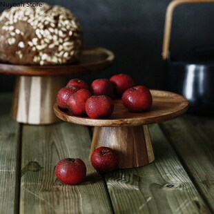 Household Round Solid Wooden Tray Fruit Snack Sushi High-foo