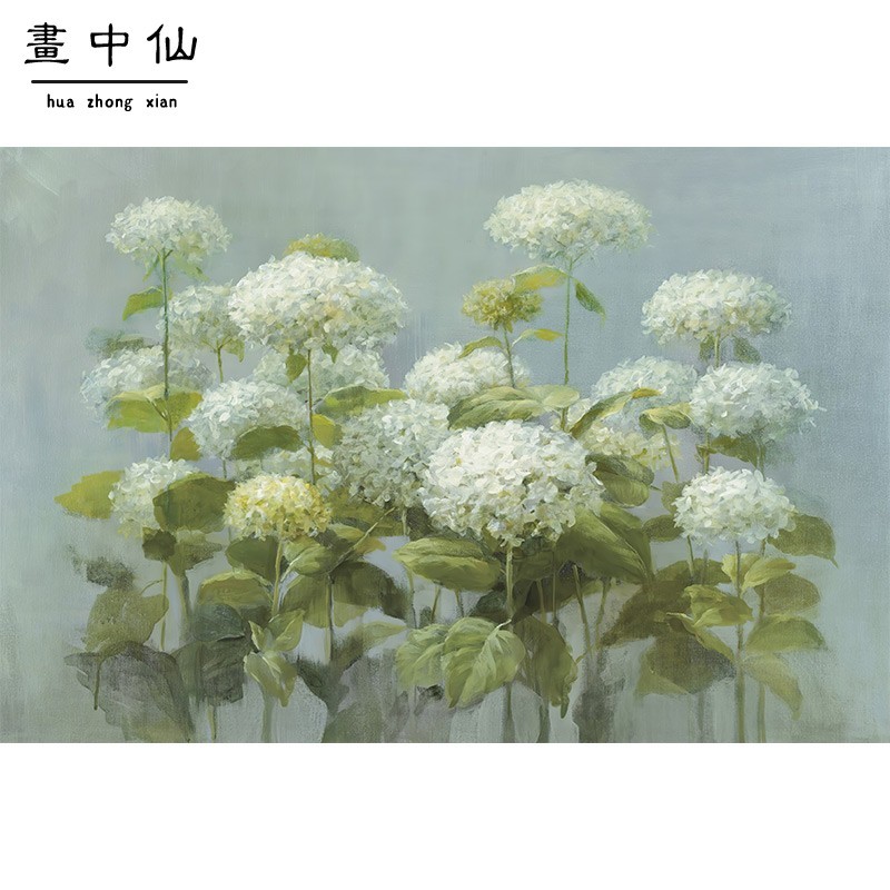 珂朴绿色绣球花美式壁纸客厅电视背景墙布卧室沙发别墅床头壁画3d