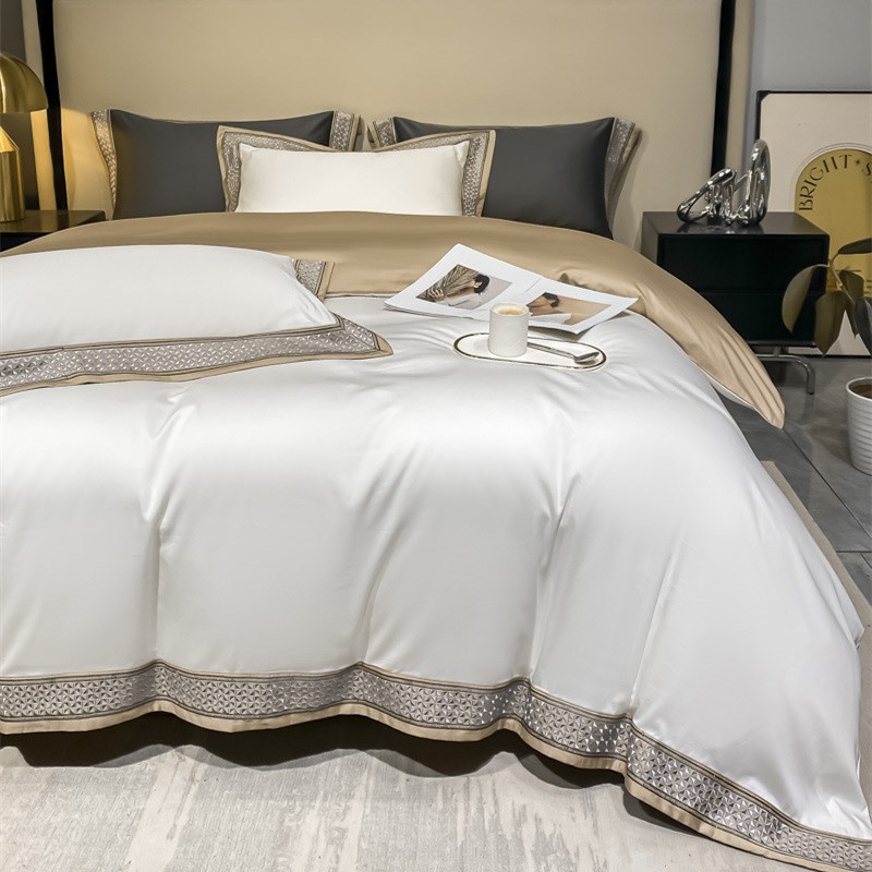 简约40支新疆纯棉四件套被套全棉100长绒棉床单裸睡被罩床上用品4