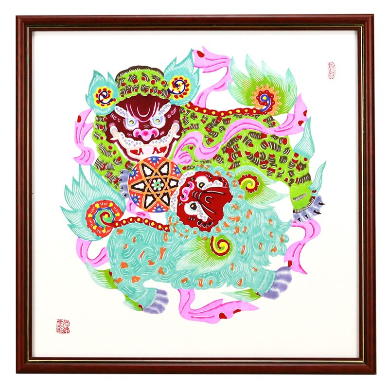 蔚县特色蛇年剪纸成品狮滚绣球纯手工剪纸装饰画中国风礼品送老外
