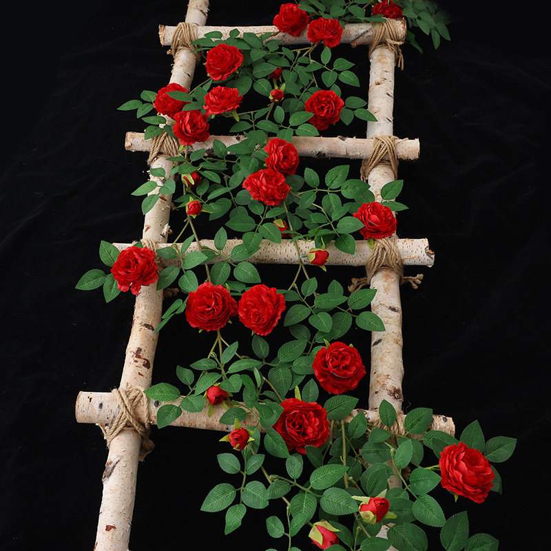 进口德国仿真牡丹花藤塑料假花藤条暖气装饰遮挡藤蔓植物客厅空调