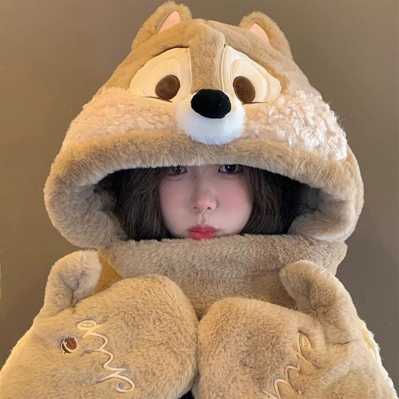 奇奇蒂蒂毛绒帽子围巾一体女2024年秋冬保暖护耳套头帽,服饰配件/皮带/帽子/围巾,帽子,淘宝优惠券,粉丝福利购,淘宝优惠卷