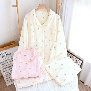 春夏绉布月子服产后哺乳孕妇睡衣女秋薄款产妇喂奶套装家居服
